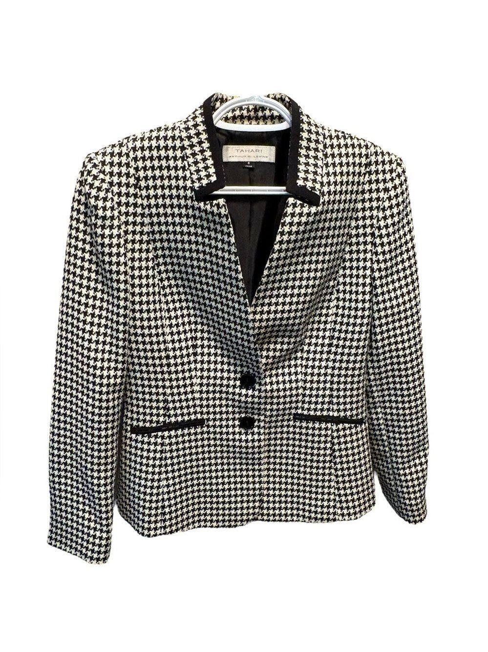 Tahari Black and Cream Houndstooth Blazer Size 6